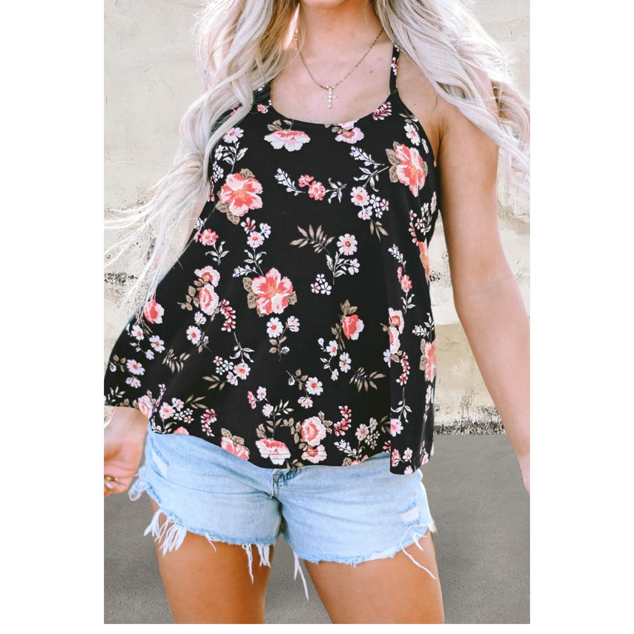 Floral Spaghetti Straps Strappy Back Top