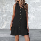 Plus Size Sleeveless Button Front V-Neck Mini Dress
