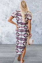 Short Sleeve Western Aztec Printed Long T-shirt Dress