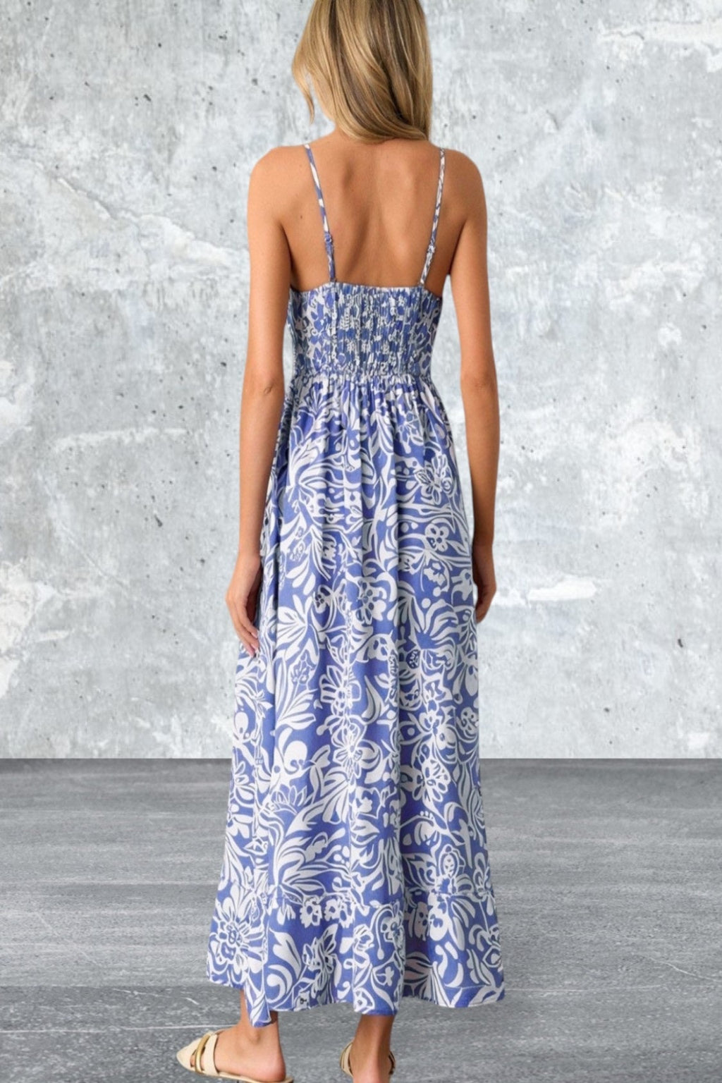 Floral Print Spaghetti Strap High Waist Maxi Dress