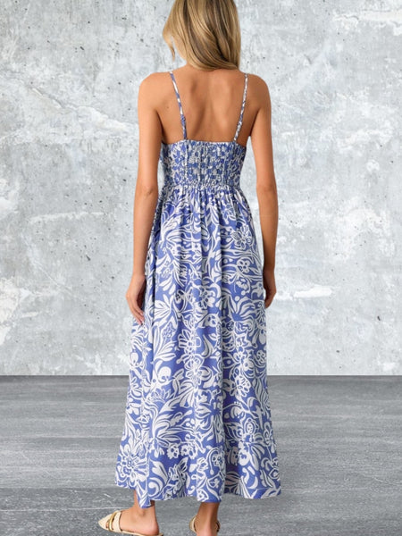 Floral Print Spaghetti Strap High Waist Maxi Dress