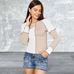 Women's Double Take Ribbed Design Long Sleeve Exposed Seam Top
