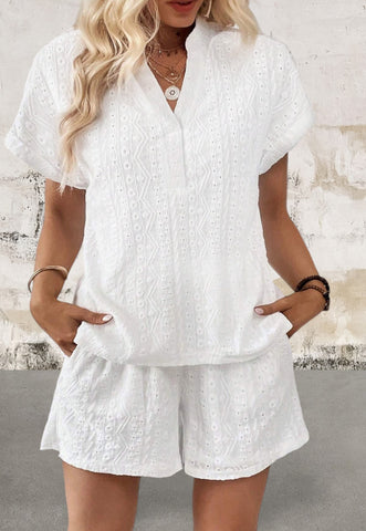 Short Sleeve White Shorts Set