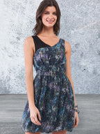 Sleeveless Mesh V-neck Mini Dress