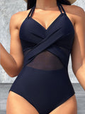 Crisscross Halter Neck One-Piece Swimwear