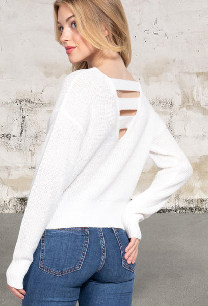 Off White Dolman Sleeve Strappy Open Back Sweater
