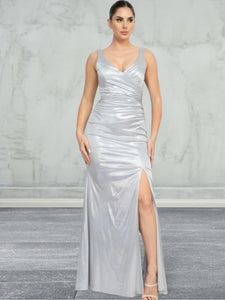 Women's Side Slit Ruched Maxi Dress
