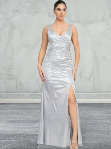 Women's Side Slit Ruched Maxi Dress