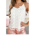 Sleeveless Butterfly Applique Mesh Overlay Tank Top