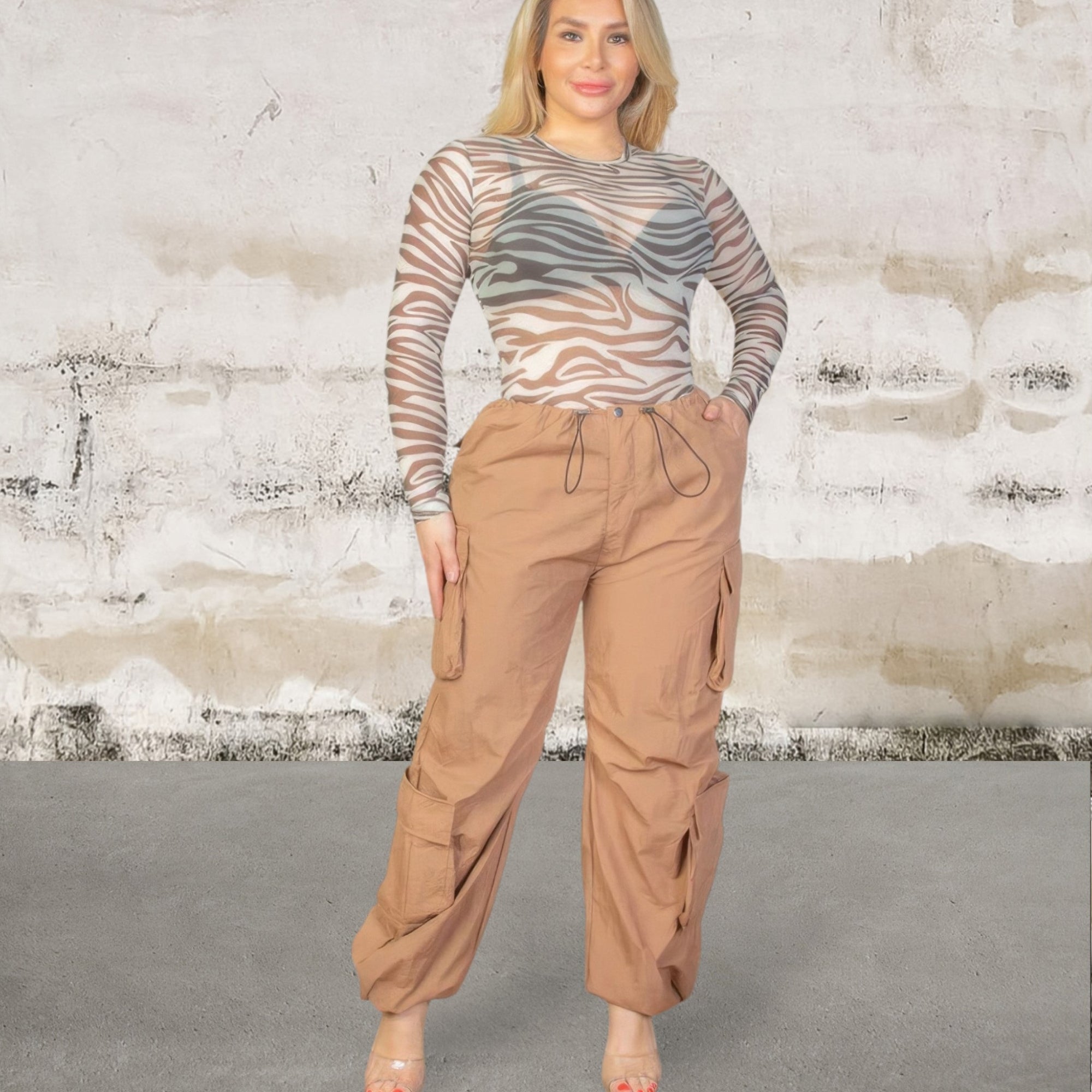 Plus Size Flap Pockets Drawstring Ruched Cargo Pants