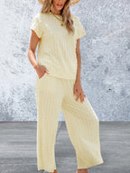 Short Sleeve Lattice Textured Casual Two Piece Set