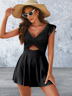 Cutout V-Neck Cap Sleeve One-Piece Swimwear