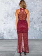 Sleeveless Burgundy Metallic Lace High Low Dress