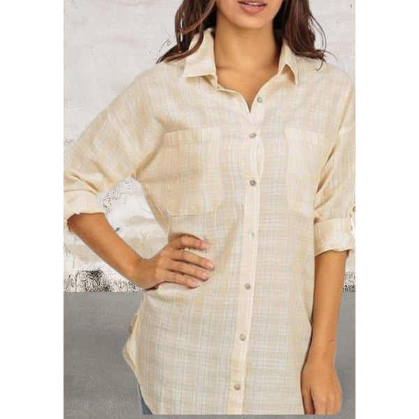 Button up cuffed quarter sleeve shirt