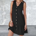 Plus Size Sleeveless Button Front V-Neck Mini Dress