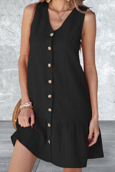 Plus Size Sleeveless Button Front V-Neck Mini Dress