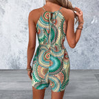 Sleeveless Printed Grecian Neck Romper