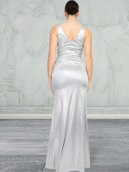 Women's Side Slit Ruched Maxi Dress