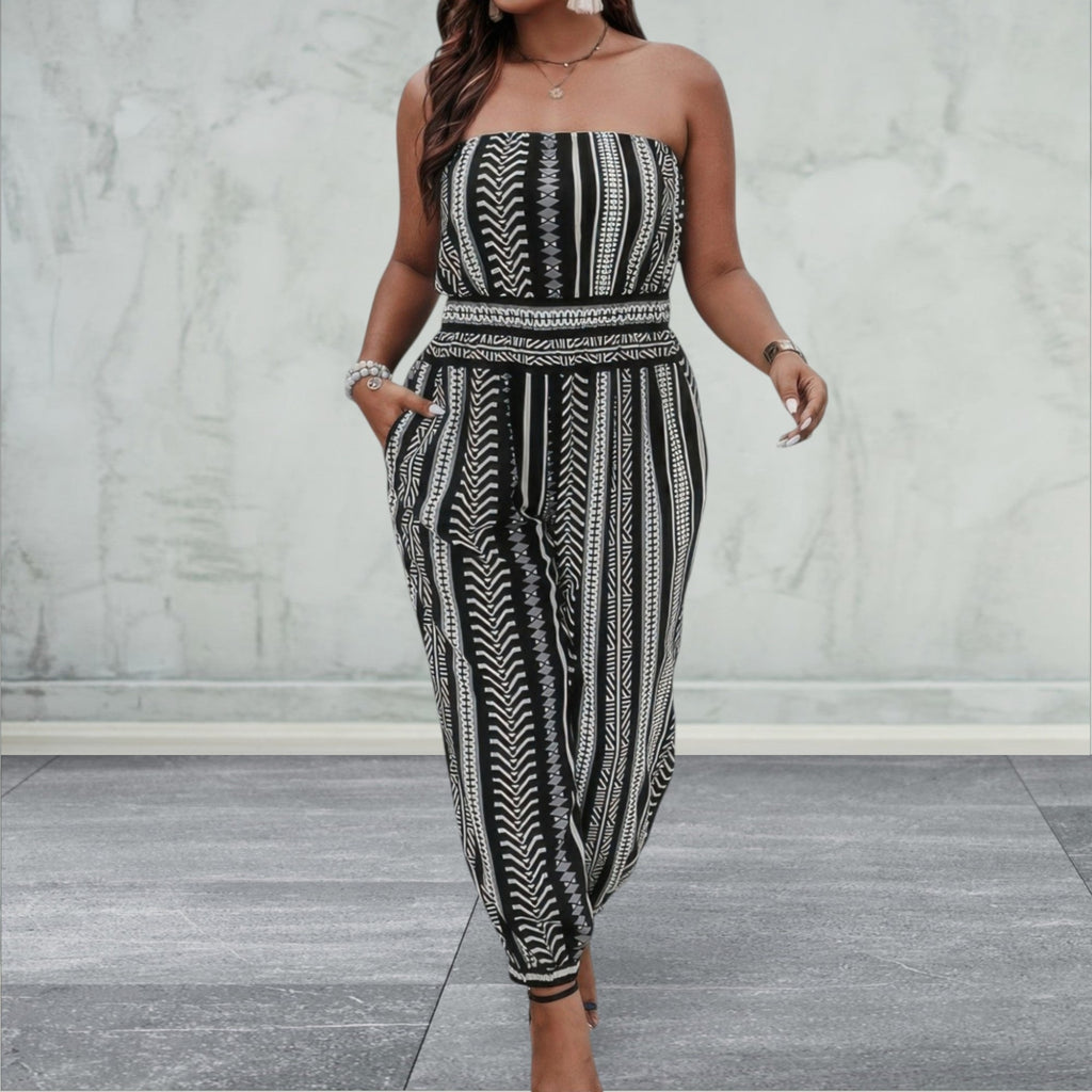 Plus Size Print Sleeveless Jumpsuit