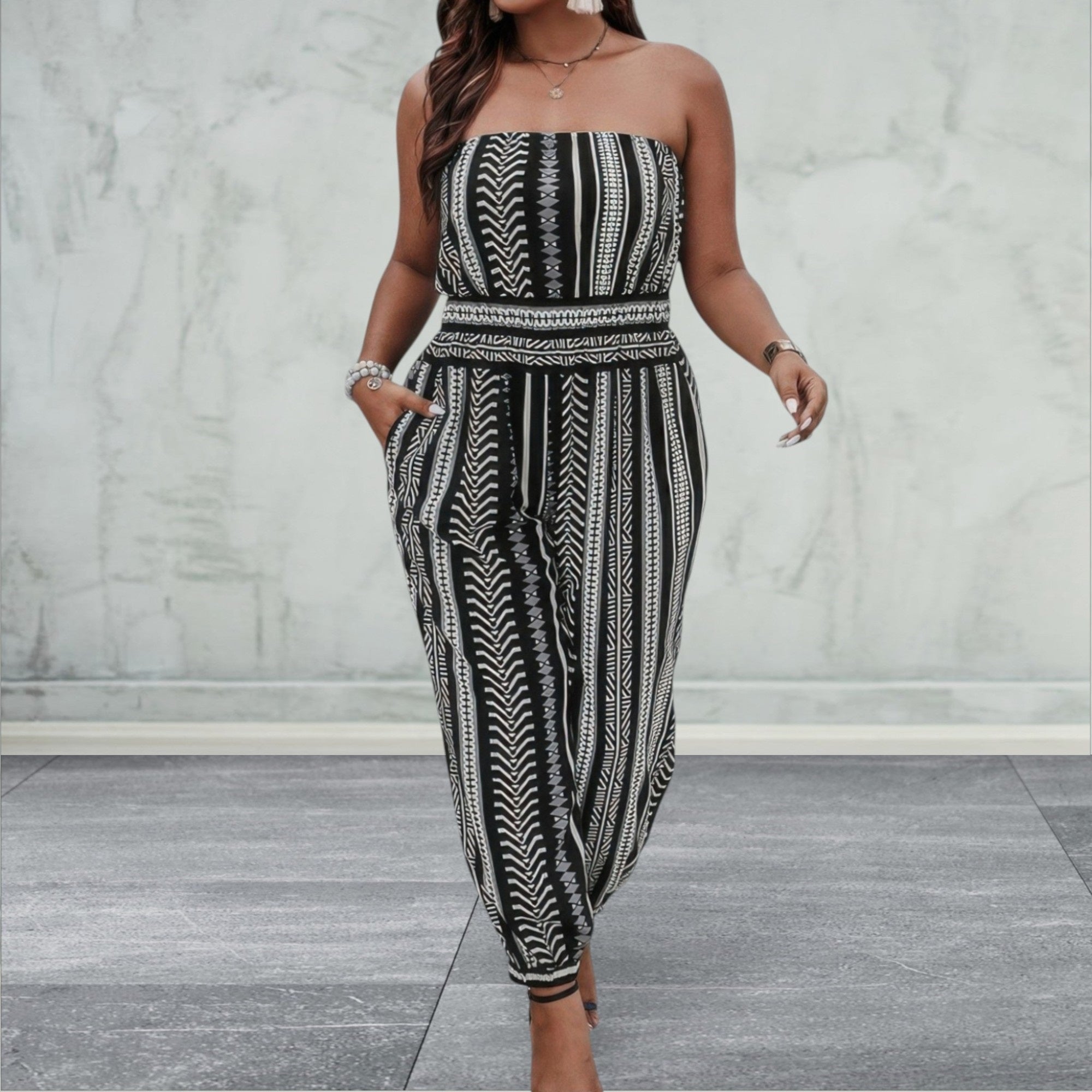 Plus Size Print Sleeveless Jumpsuit