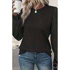 Round Neck knit Bishop Sleeve Stretchy Sweater Top