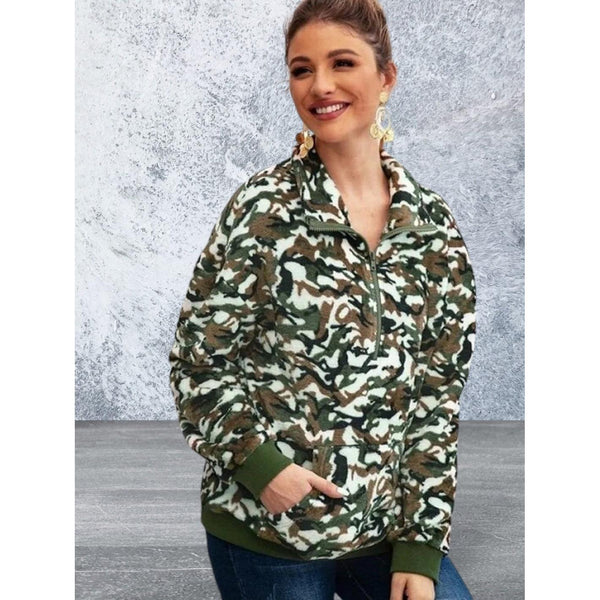 Long sleeve camo kangaroo pocket sweatshirt