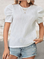 Women's Short Puff Sleeve White Top