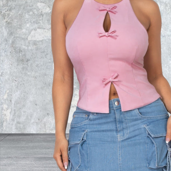 Women Open Back Halter Crop Top