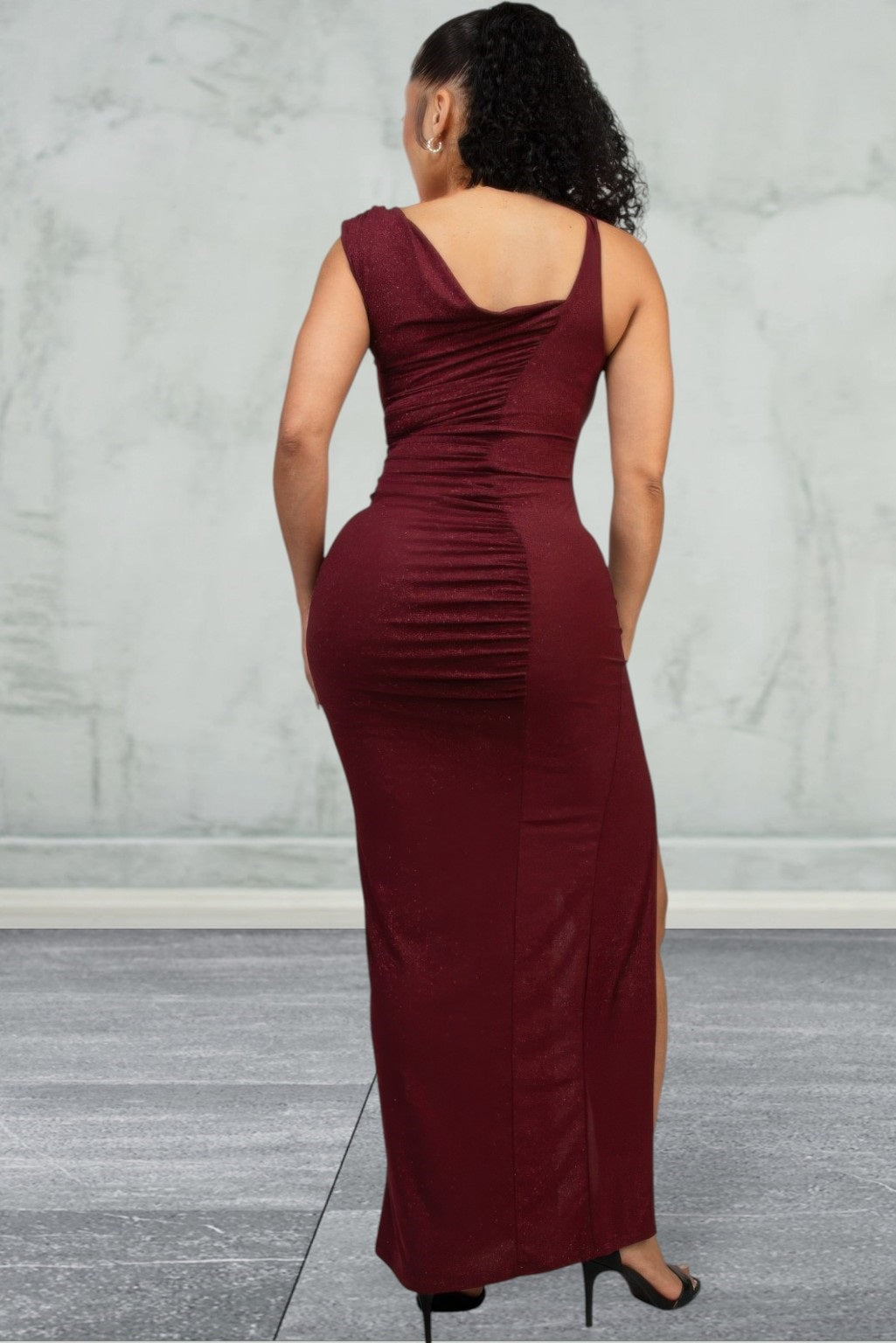 Sleeveless Glitter Slit Evening Dress