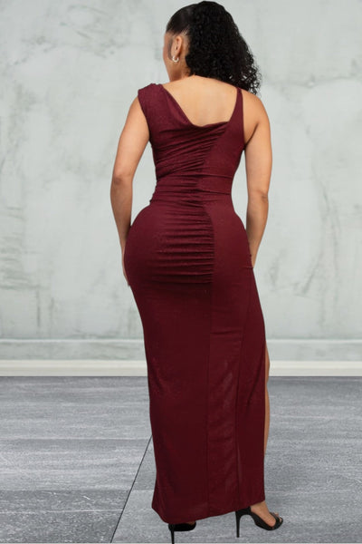 Sleeveless Glitter Slit Evening Dress