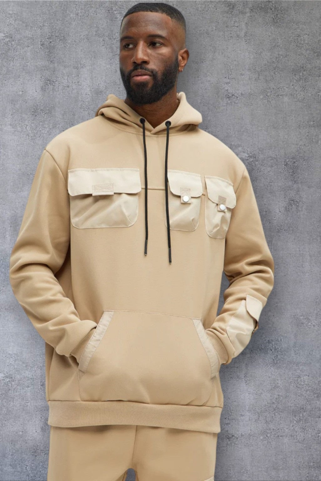 Men's Pullover Long Sleeve stylish Chest Packets hoodie