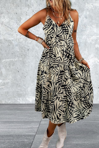 Women's V Neck Spaghetti Straps Tiered Dress