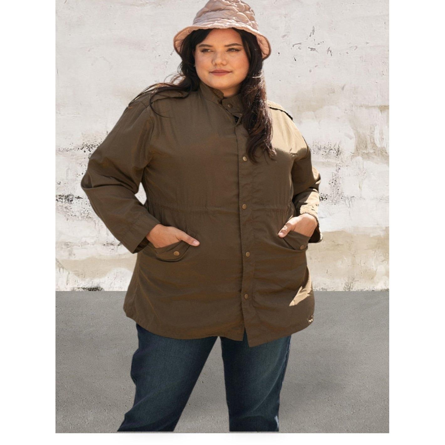 Plus Size Light Weight Zip Up And Button Down Fall Coat
