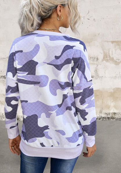 Round Neck Pullover Camo Print Sweatshirt
