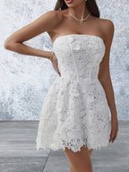 Sleeveless Devine Lace-Up Tube Lace Mini Dress