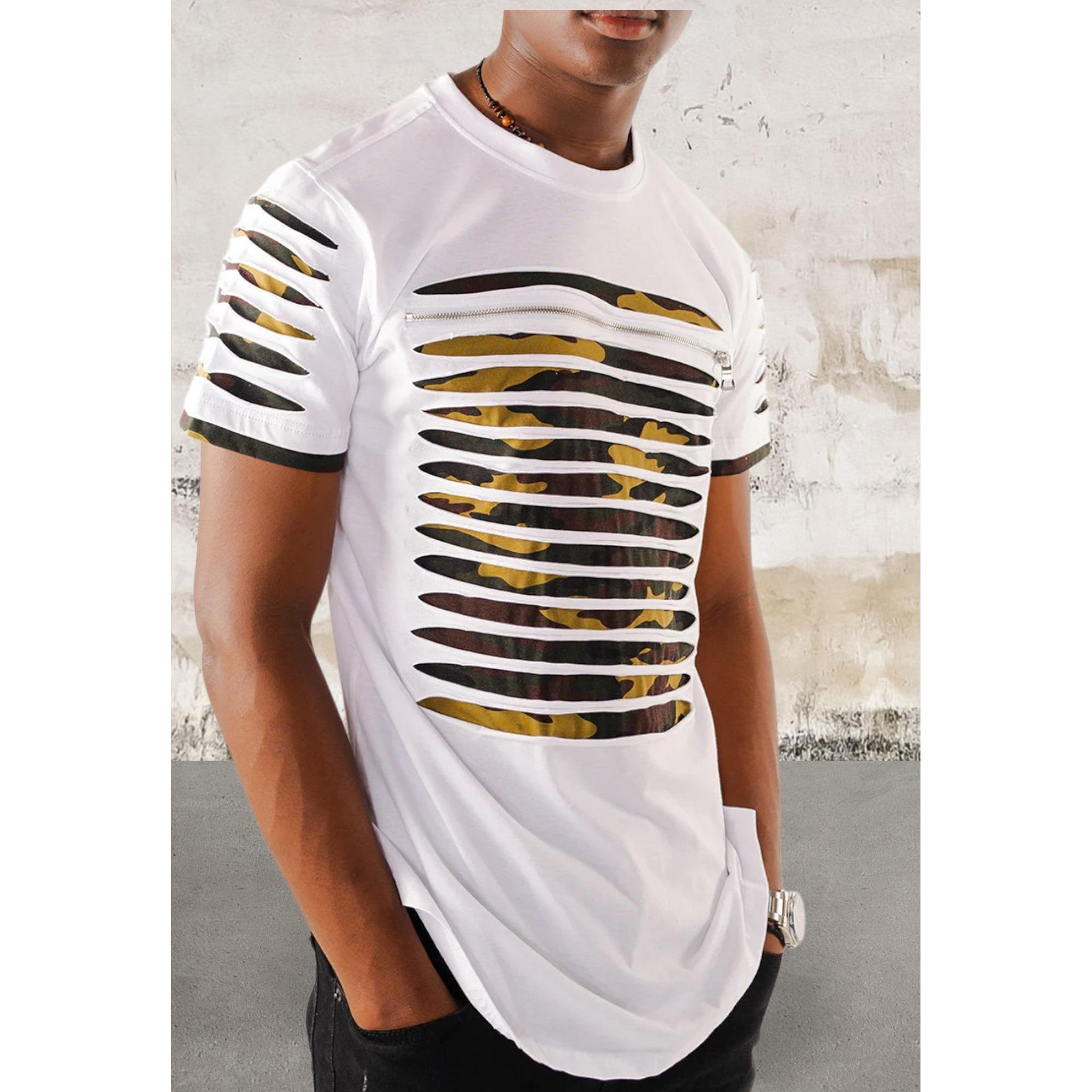 Men's Short Sleeve Razor Cut Camo White Top