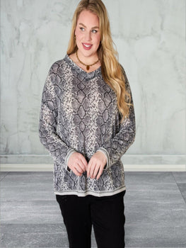 Long Sleeve Snakeskin V-Neck Top