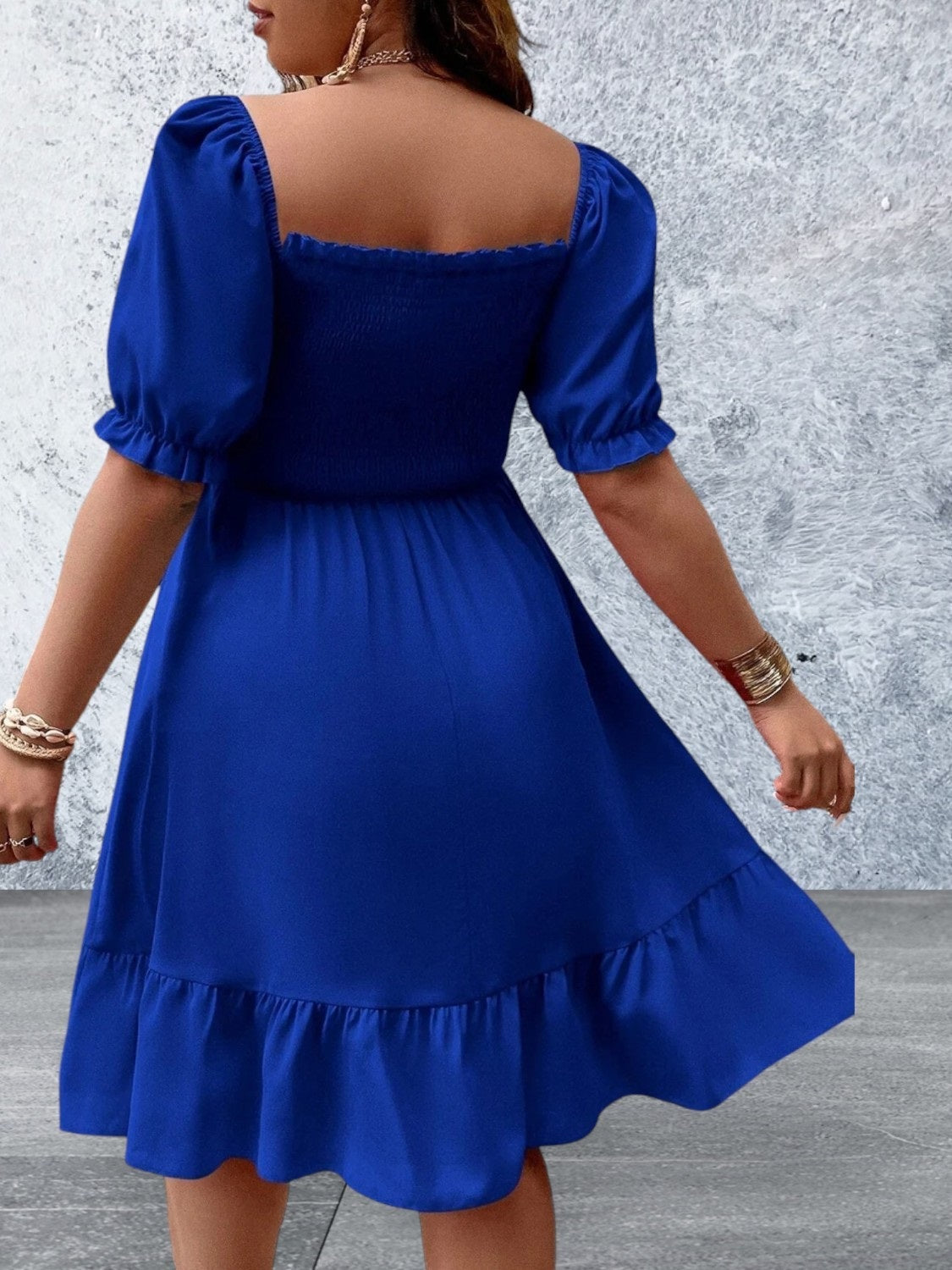 Plus Size Short Sleeve Smocked Square Neck Dress