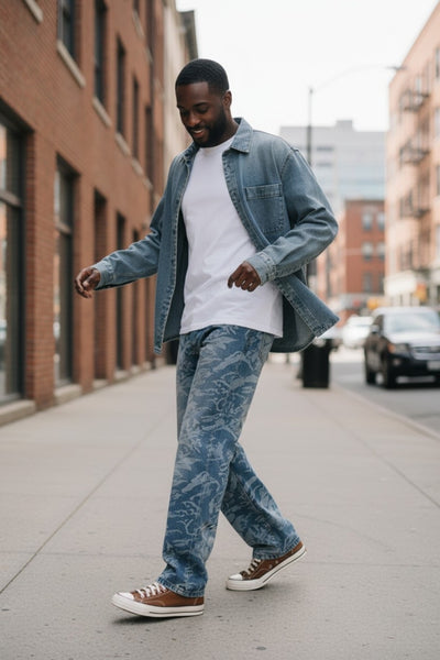 Men's Straight Leg Denim Floral Print jeans