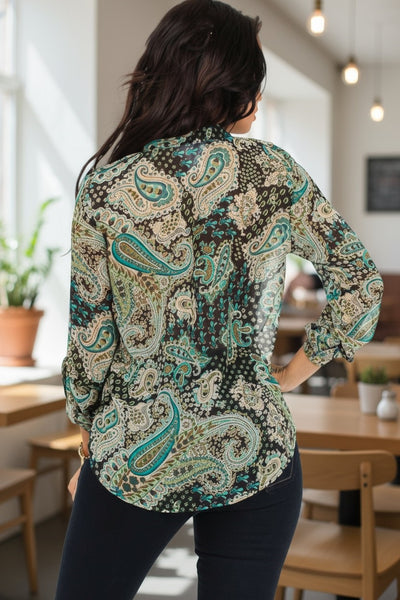 Womens Paisley Printed Button Down Top