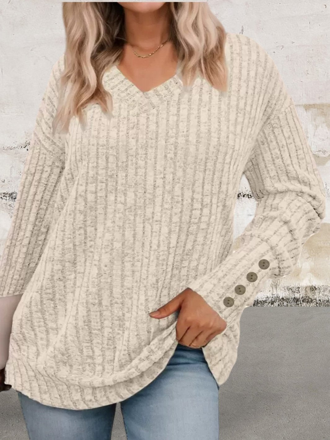 Long Sleeve V-neck Soft And Stretchy Fall Knit Sweater