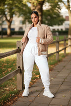 Women's Puffer Jacket Snap Button And Zipper Closure