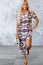 Short Sleeve Western Aztec Printed Long T-shirt Dress