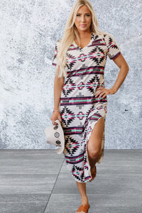 Short Sleeve Western Aztec Printed Long T-shirt Dress