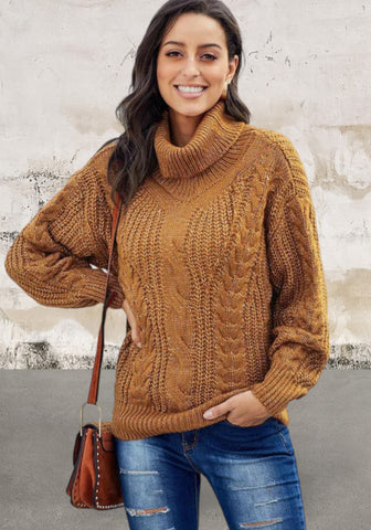 Thick knitted Yellow Chunky Turtleneck Sweater
