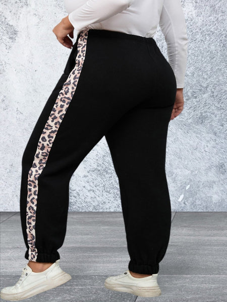 Plus Size Leopard Print On The Side Joggers