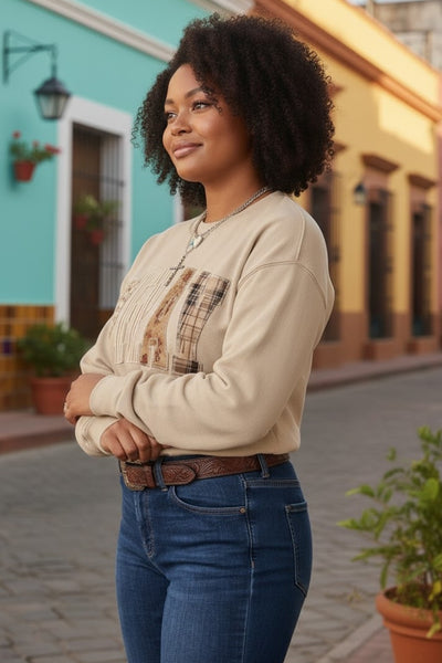 Plus Size PRAY Letter Patchwork Round Neck Long Sleeve Sweatshirt
