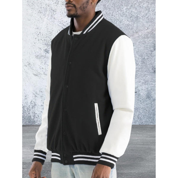 Men's Button Front Melton Letterman's Varsity Jacket