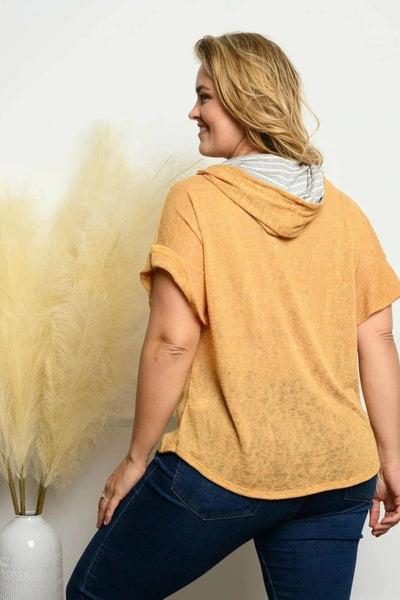 Plus size solid sleeve ruffle hoodie top