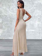 Sleeveless Slit Sequin Surplice Evening Dress